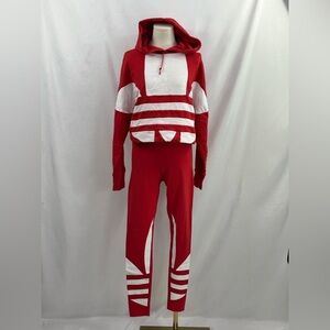 Adidas Originals Red & White Trefoil Hoodie + Leggings Set XS/S